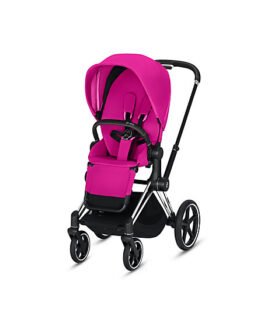 CYBEX Priam Stroller with Chrome Black Frame and Fancy Pink Seat